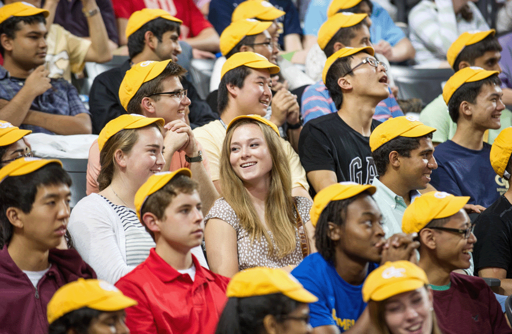 2 image Georgia Tech freshmen wearing Rat Caps